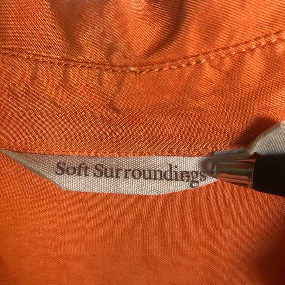 Soft Surroundings Size Small Orange Satin Feel Short Sleeve Button Down Blouse - Picture 2 of 6